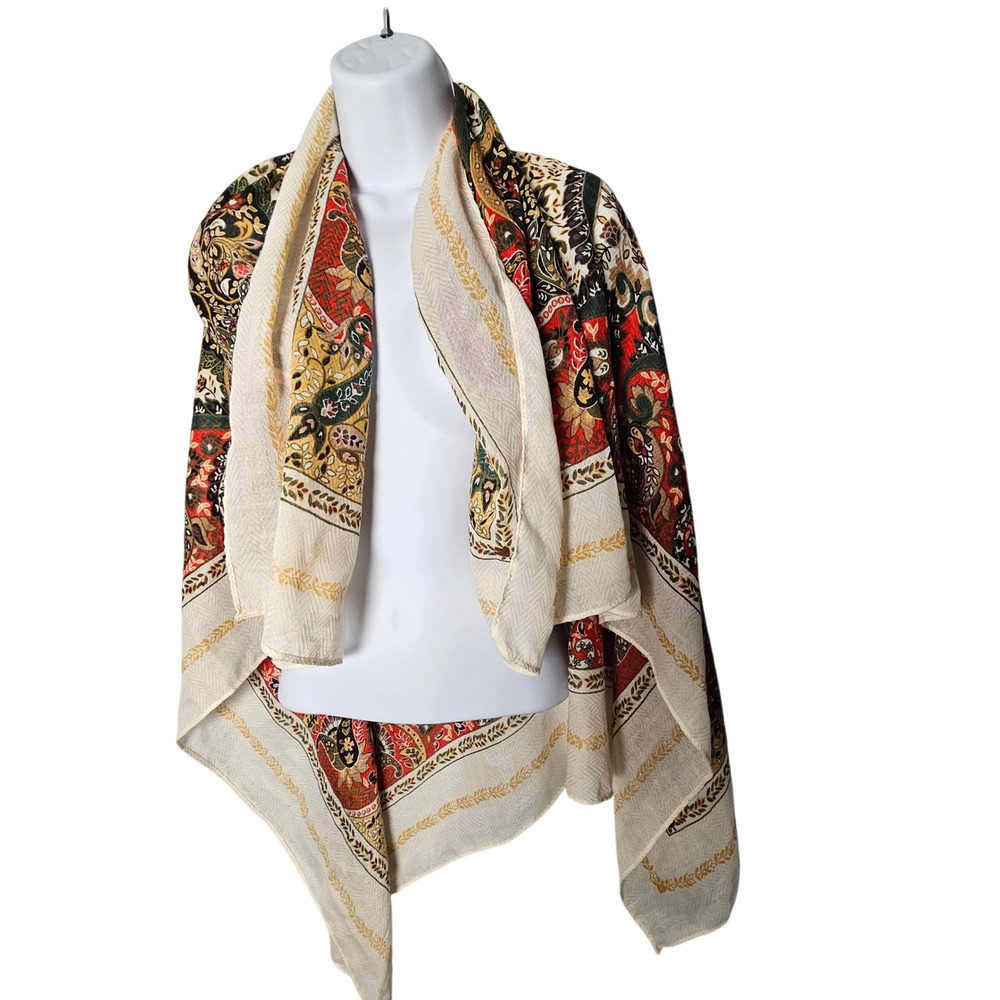 Talbots Womens NWT Paisley Floral Square Scarf Wrap OS Cream Red Boho 42x40